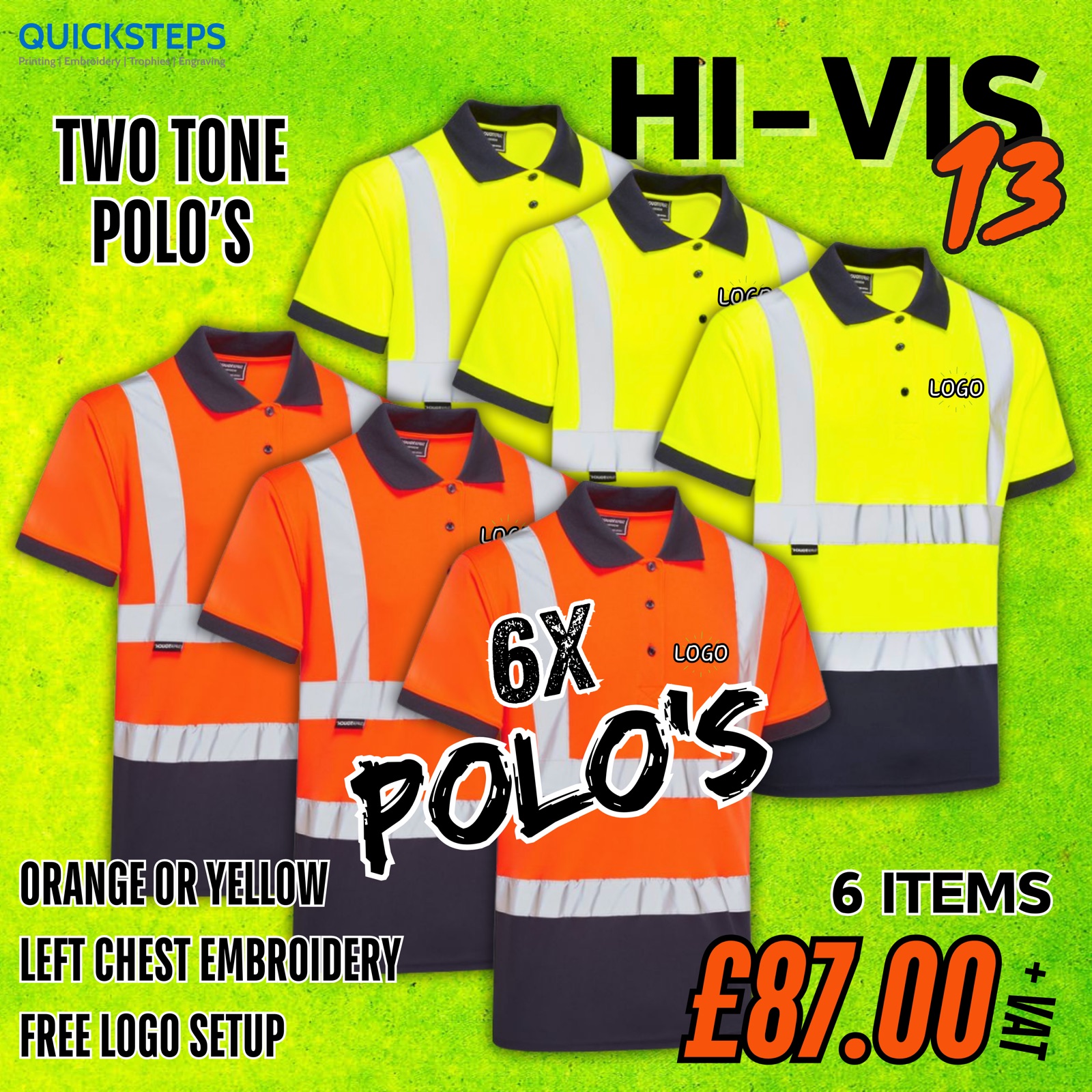 SuperTouch Hi-Vis 13 - 6 Two Tone Polo Shirts