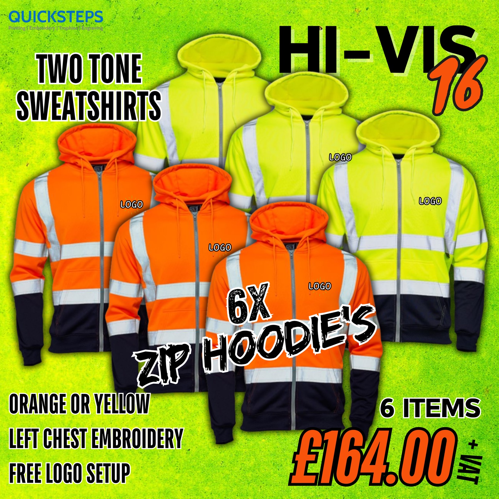 SuperTouch Hi-Vis 16 - 6 Two Tone Zip Hoodies