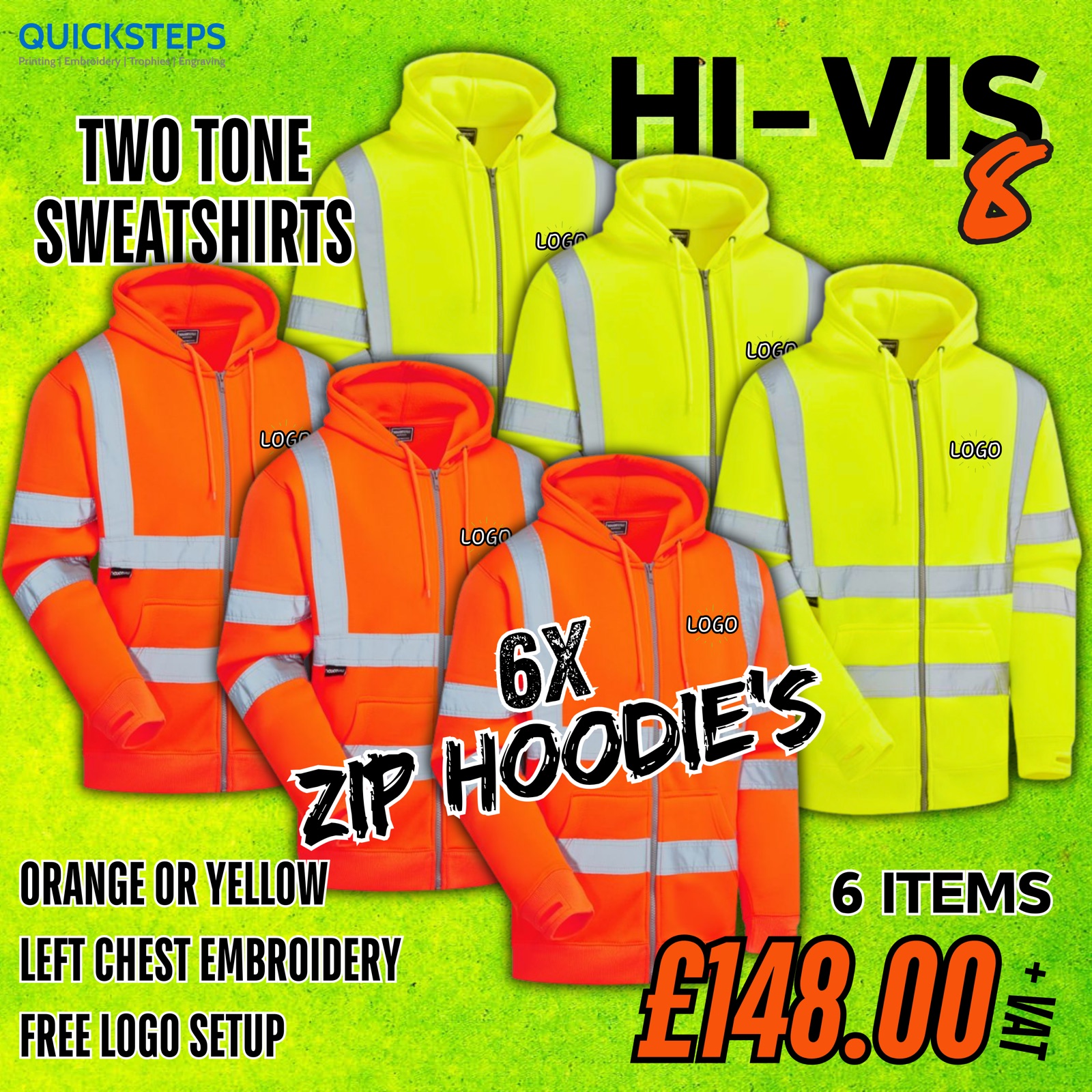 SuperTouch Hi-Vis 8 - 6 Zip Hoodies